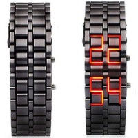 Reloj Acero Samurai Negro Lava Roja